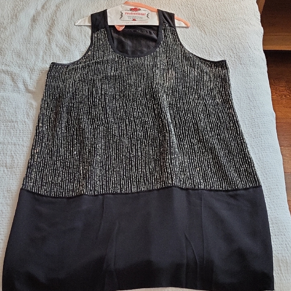 Eileen Fisher Black & Silver Beaded Tank Dress